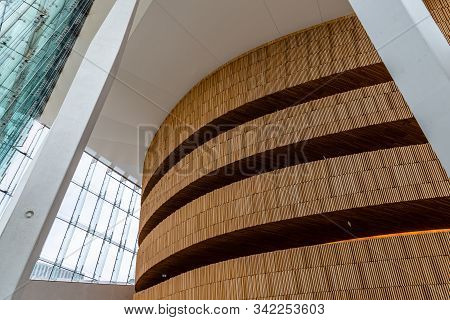 Oslo, Norway - August 11, 2019: Opera House In Oslo. Interior View. Modern Building Designed By Snoh