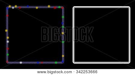 Bright Mesh Double Rounded Square Frame Icon With Sparkle Effect. Abstract Illuminated Model Of Doub