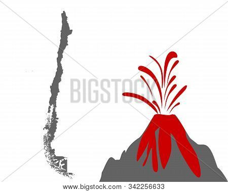 Detailed And Accurate Illustration Of Map Of Chile With Volcano