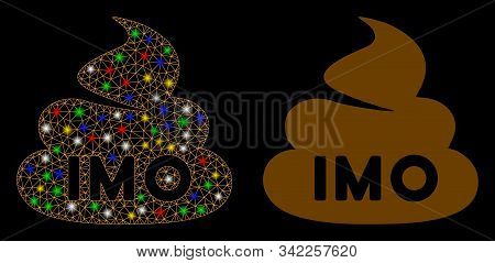 Flare Mesh Imo Shit Icon With Sparkle Effect. Abstract Illuminated Model Of Imo Shit. Shiny Wire Car