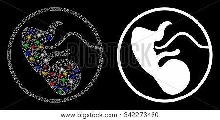Glossy Mesh Prenatal Icon With Lightspot Effect. Abstract Illuminated Model Of Prenatal. Shiny Wire 