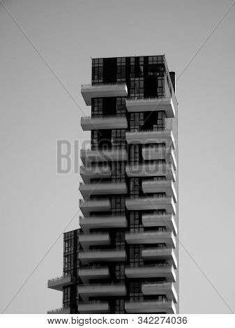 Milan, Italy - 12/22/2019: An Amazing Caption To The City Of Milan In Winter Days . Large Panoramic 