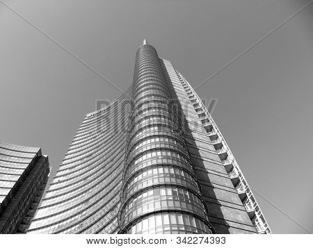 Milan, Italy - 12/22/2019: An Amazing Caption To The City Of Milan In Winter Days . Large Panoramic 
