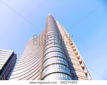 Milan, Italy - 12/22/2019: An Amazing Caption To The City Of Milan In Winter Days . Large Panoramic 