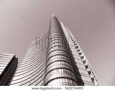Milan, Italy - 12/22/2019: An Amazing Caption To The City Of Milan In Winter Days . Large Panoramic 