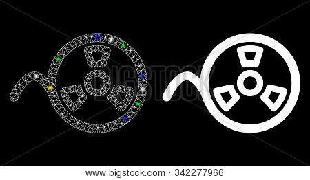 Flare Mesh Tape Roll Icon With Glow Effect. Abstract Illuminated Model Of Tape Roll. Shiny Wire Carc