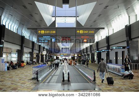 Singapore- 23 Nov, 2019: Interior Of Terminal 1 In Changi Airport Singapore . Singapore Changi Airpo