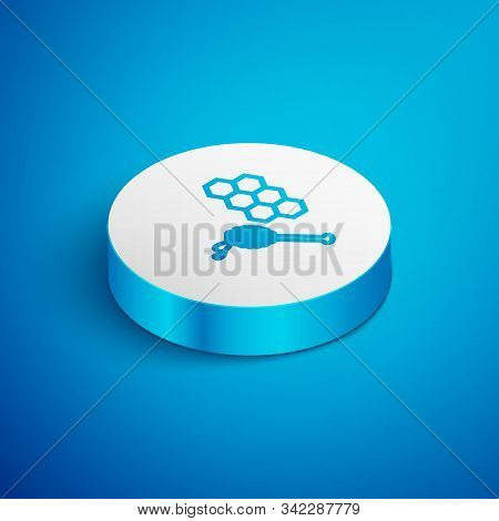 Isometric Line Honeycomb With Honey Dipper Stickicon Isolated On Blue Background. Honey Ladle. Honey