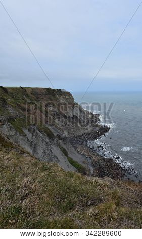 Beautiful Look Down The Sea Cliffs In North Yorkshire England.