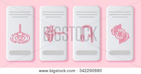 Set Line Fishing Float In Water, Fishing Net With Fish, Fishing Rod And Fish And Fish. White Rectang