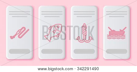 Set Line Fishing Line With Hook And Float, Fish, Fishing Hook And Fishing Boat With Fishing Rod On W