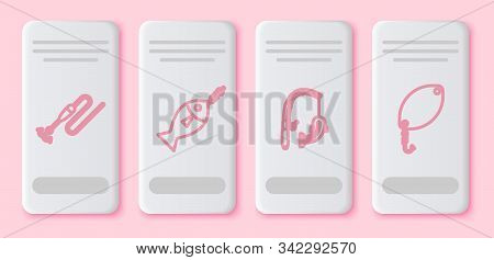 Set Line Fishing Line With Hook And Float, Fish On Hook, Fishing Rod And Fish And Fishing Spoon. Whi