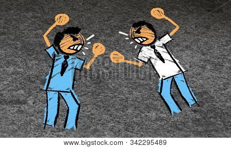 Employee Fight And Fighting Coworkers Or Employees In A Work Conflict And Verbal Or Physical Confron
