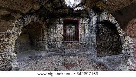 Jerusalem, Israel, December 28, 2018 : The Interior Of The St. Nicholas Church Dungeon In Bayt Jala 