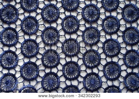 Top View Of Navy Blue Lacy Fabric