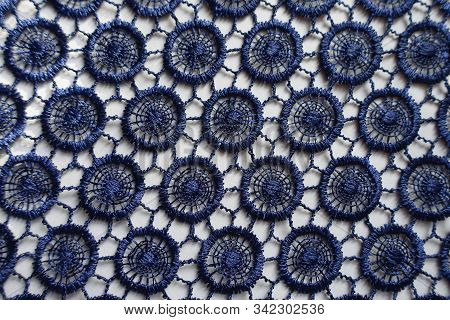 View Of Dark Blue Lacy Fabric From Above