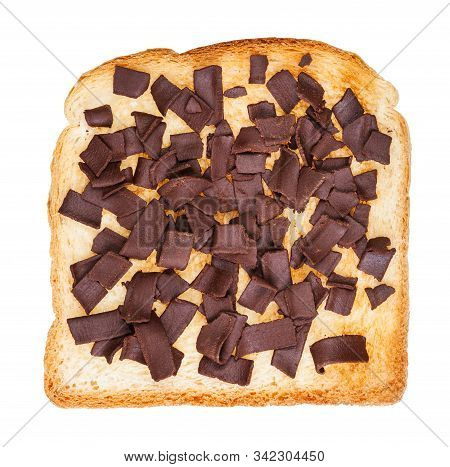 Top View Of Dutch Sweet Open Sandwich With Toast And Chocoladevlokken (topping From Chocolate Flakes