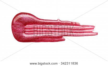 Smudged Red Lip Gloss Sample Isolated On White Background