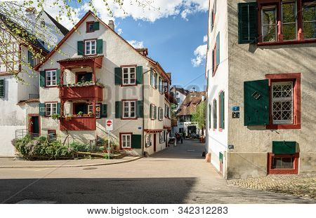 Basel, Switzerland - April 17, 2019. Old Town. View Of The Historical Residential Neighborhood. Gros
