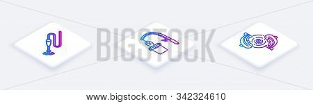 Set Isometric Line Fishing Line With Hook And Float, Fishing Rod And Fish And Fish. White Square But