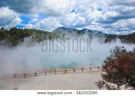 Colorful Champagne Pool At Wai-o-tapu Thermal Wonderland Near Rotorua, North Island, New Zealand