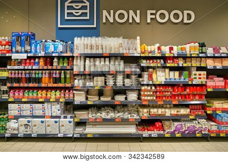 BERLIN, GERMANY - CIRCA SEPTEMBER, 2019: interior shot of Kaufland in Berlin. Kaufland is a German hypermarket chain, part of the Schwarz Gruppe which also owns Lidl and Handelshof.