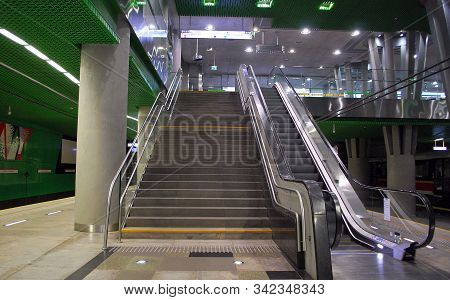 Warsaw,poland. 16 January 2018.second Line Of Warsaw Subway System. Warsaw Metro Station Interior.
