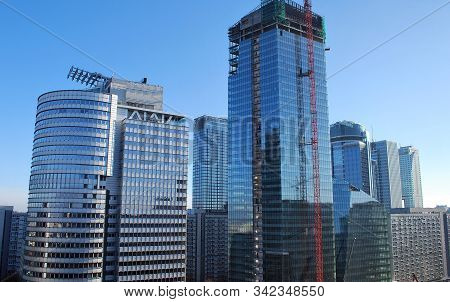 Warsaw,poland. August 2015. Building Under Construction. Q22 Is A Modern Office Building,