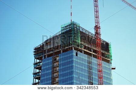 Warsaw,poland. August 2015. Building Under Construction. Q22 Is A Modern Office Building,