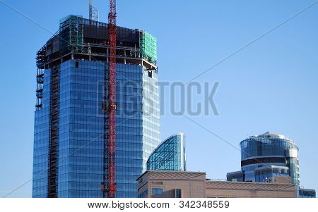 Warsaw,poland. August 2015. Building Under Construction. Q22 Is A Modern Office Building,