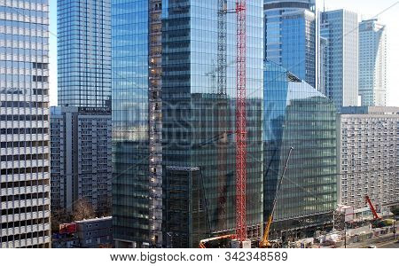 Warsaw,poland. August 2015. Building Under Construction. Q22 Is A Modern Office Building,