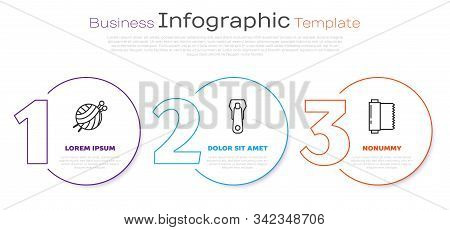 Set Line Yarn Ball With Knitting Needles, Zipper And Textile Fabric Roll. Business Infographic Templ