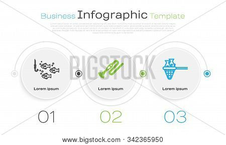 Set Line Fishing Hook Under Water With Fish, Fishing Line With Hook And Float And Fishing Net With F