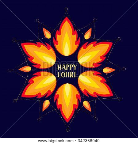 Happy Lohri Lettering With Colorful Mandala. Indian Traditional Indian Festival Of Winter Solstice. 