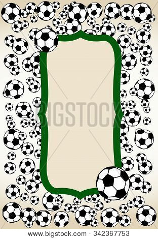Soccer, Football Scattered Balls Blank Frame. Background Vector Illustration Isolated Over White. Sp