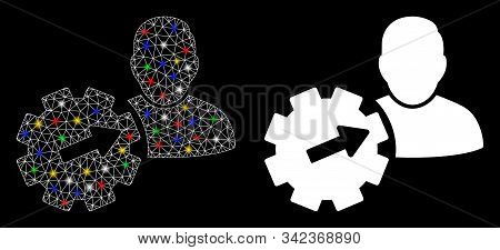 Glowing Mesh User Integration Api Gear Icon With Lightspot Effect. Abstract Illuminated Model Of Use