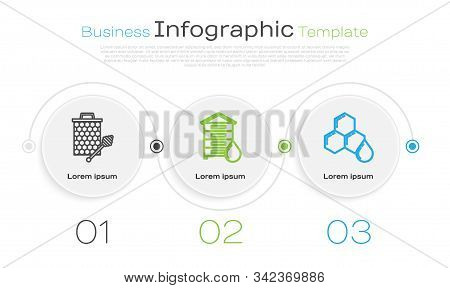 Set Line Honeycomb With Honey Dipper Stickicon, Hive For Bees And Honeycomb. Business Infographic Te