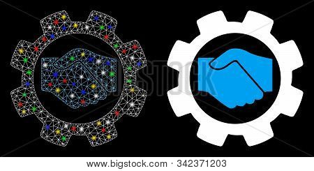 Glowing Mesh Smart Contract Setup Gear Icon With Glare Effect. Abstract Illuminated Model Of Smart C