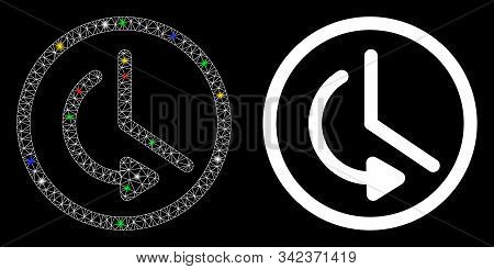 Glossy Mesh Rollback Time Icon With Glitter Effect. Abstract Illuminated Model Of Rollback Time. Shi