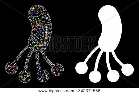 Glowing Mesh Infection Microbe Icon With Glare Effect. Abstract Illuminated Model Of Infection Micro
