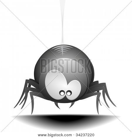 illustrazione di un ragno di stile cartone animato carino appeso su una ragnatela