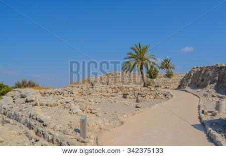 Archaeological Remains In Tel Megiddo National Park, World Heritage Site. At Jezebel Valley, Norther