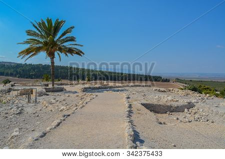 Archaeological Remains In Tel Megiddo National Park, World Heritage Site. At Jezebel Valley, Norther
