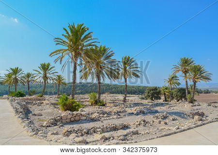 Archaeological Remains In Tel Megiddo National Park, World Heritage Site. At Jezebel Valley, Norther
