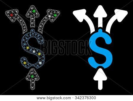 Glowing Mesh Divide Payments Icon With Glare Effect. Abstract Illuminated Model Of Divide Payments. 