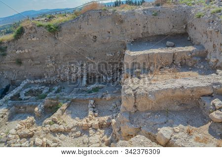 Archaeological Remains In Tel Megiddo National Park, World Heritage Site. At Jezebel Valley, Norther