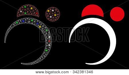 Flare Mesh Planet System Icon With Glow Effect. Abstract Illuminated Model Of Planet System. Shiny W