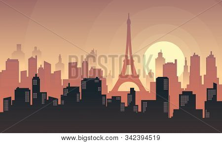 Paris City Vector Background In The Evening With Sunlight