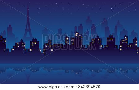 Reflection City Buildings Of Paris In The Night