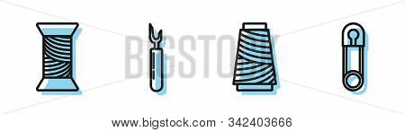 Set Line Sewing Thread On Spool, Sewing Thread On Spool, Cutter Tool And Classic Closed Steel Safety